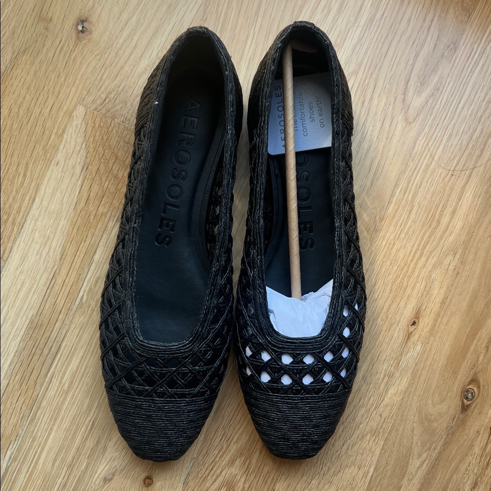 AEROSOLES Black Arno Raffia Ballet Flat, 8.5
